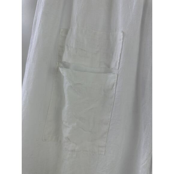 TG.U 100% Linen EXTRA Wide Leg Pant Italy Lagonlook Coastal Beachy Pockets White - Picture 5 of 11